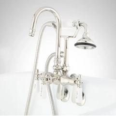 New Polished Nickel Gooseneck Tub-Wall-Mount Faucet & Hand Shower - Signature Hardware