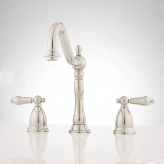 New Polished Nickel Victorian Widespread Bathroom Faucet w/ Lever Handles - Signature Hardware