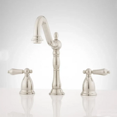 New Polished Nickel Victorian Widespread Bathroom Faucet w/ Lever Handles - Signature Hardware