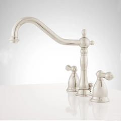 New Polished Nickel Victorian Widespread Bathroom Faucet w/ Lever Handles - Signature Hardware