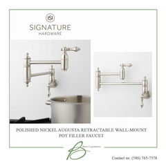 New Polished Nickel Augusta Retractable Wall-Mount Pot Filler Faucet - Signature Hardware